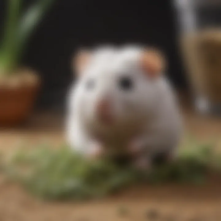 Dwarf hamster exploring a chia seed treat