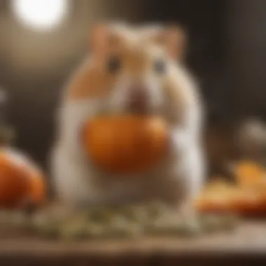 Dwarf hamster savoring a pumpkin seed snack