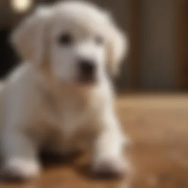 White Golden Retriever Puppy obediently learning new tricks