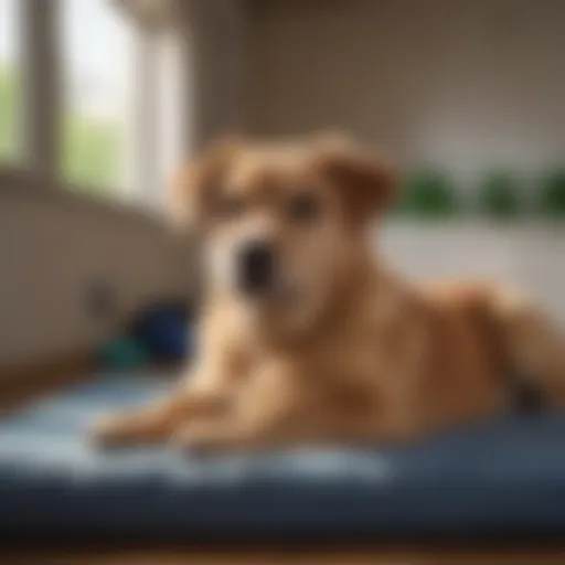 Comfortable dog resting in a boarding facility