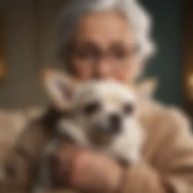 Chihuahua snuggled next to an elderly lady