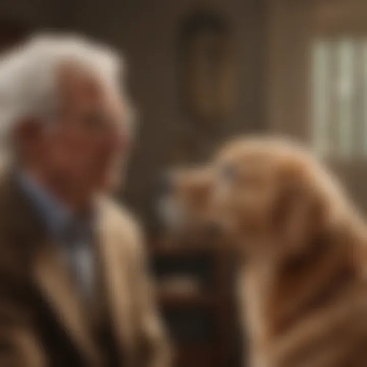 Golden Retriever providing comfort to a senior gentleman