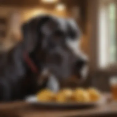 Great Dane eating portion