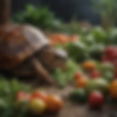 Box Turtle Feasting on a Variety of Vegetables