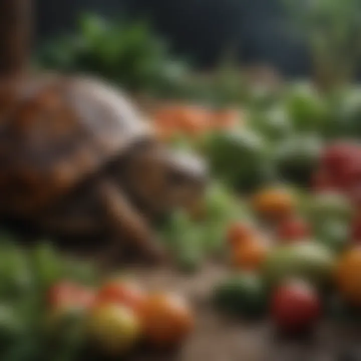 Box Turtle Feasting on a Variety of Vegetables