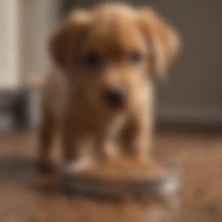 Puppy exploring different types of healthy dog food