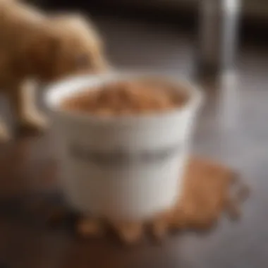 Measuring cup filled with precise puppy food portion