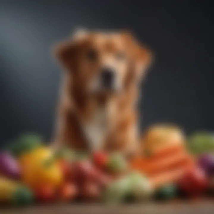 A variety of colorful vegetables and lean proteins suitable for diabetic dogs