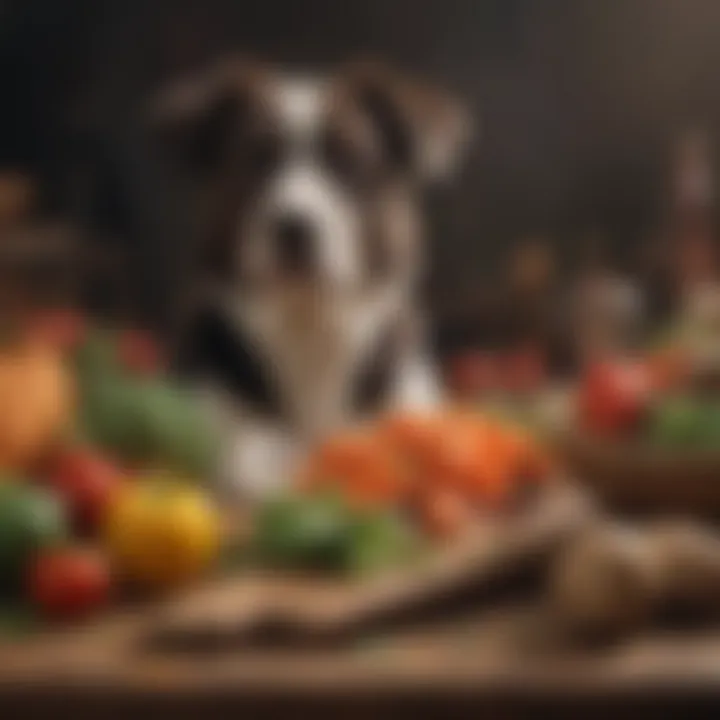 Fresh vegetables and meat as part of a balanced diet for dogs