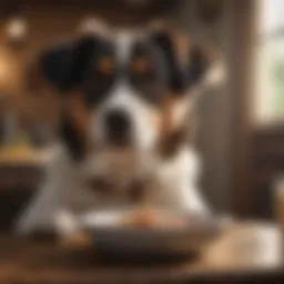 A Pitsky dog enjoying a healthy meal