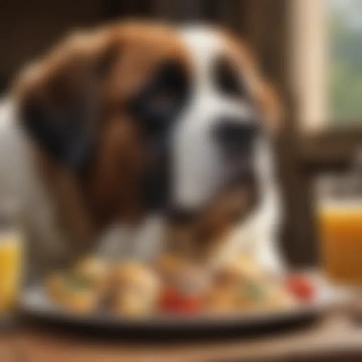 Saint Bernard enjoying a nutritious meal