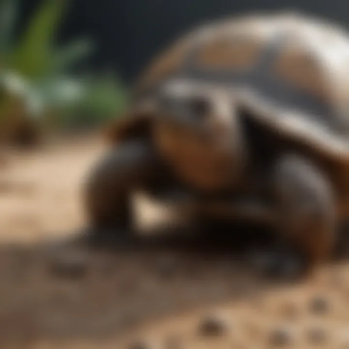 Tortoise exploring a calcium-rich substrate