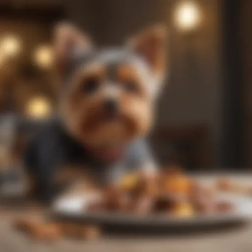Yorkie enjoying a gourmet meal