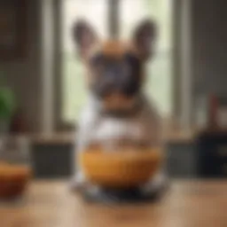 French Bulldog with a bowl of balanced diet