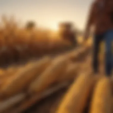 Harvesting ripe corn in golden sunlight