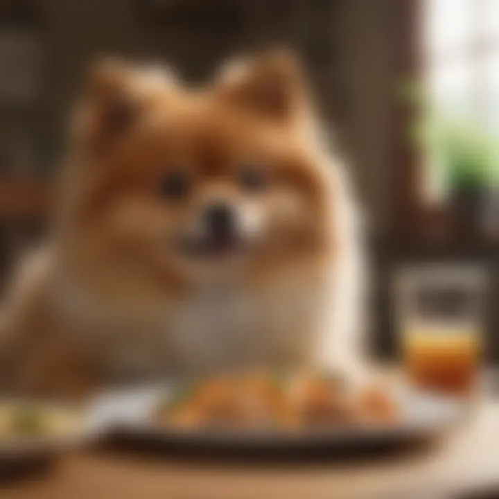 Pomeranian owner and pet bonding over nutritious meal