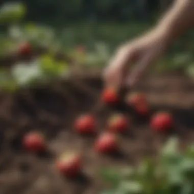 Organic compost being applied to the strawberry bed