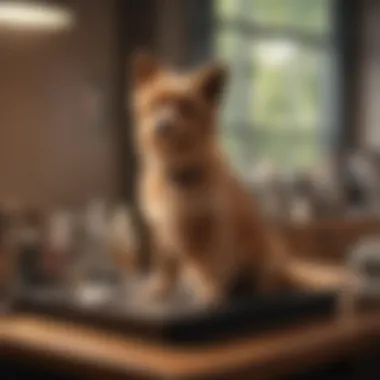 A clean and organized grooming station with various tools including dog mat brushes