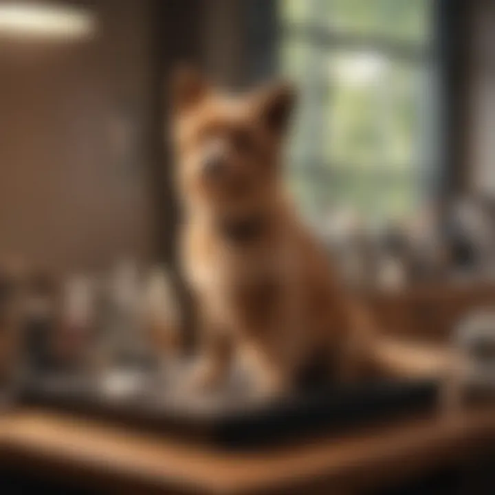 A clean and organized grooming station with various tools including dog mat brushes