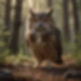 Brown owl with pellet poop in its habitat