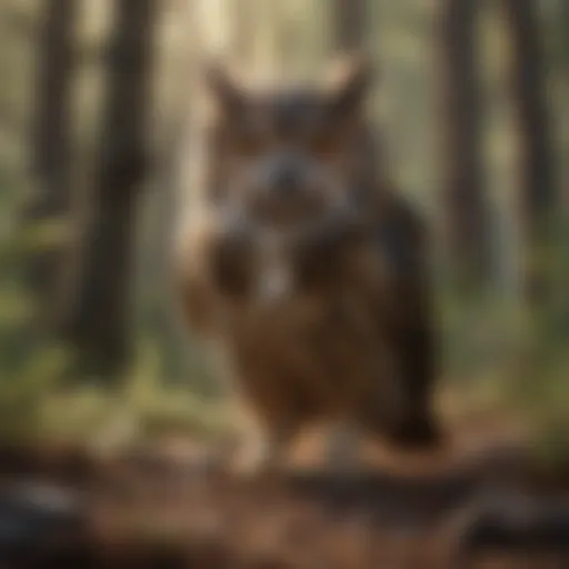 Brown owl with pellet poop in its habitat