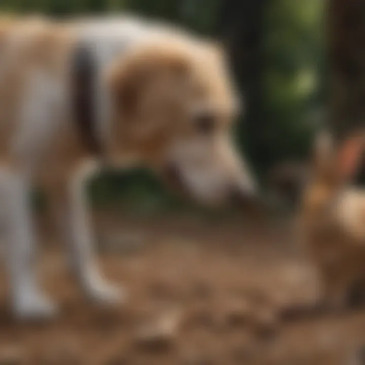 Owner observing dog eating rabbit excrements