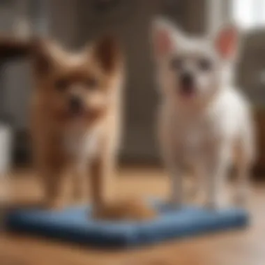 Owner playing with a small dog using a snuffle mat