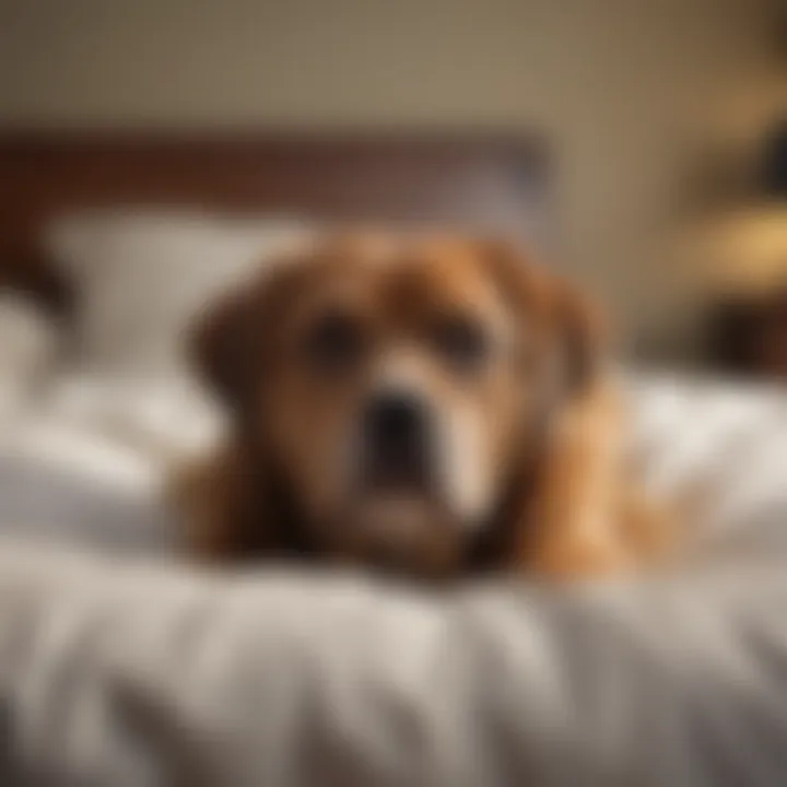 Owner scolding dog for peeing on bed