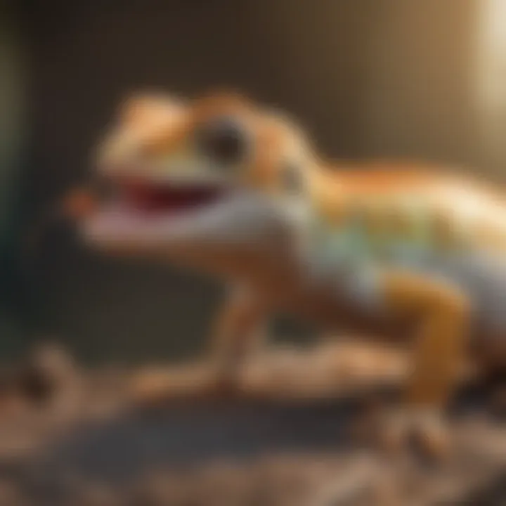 Close-up of a gecko eating insects demonstrating a balanced diet