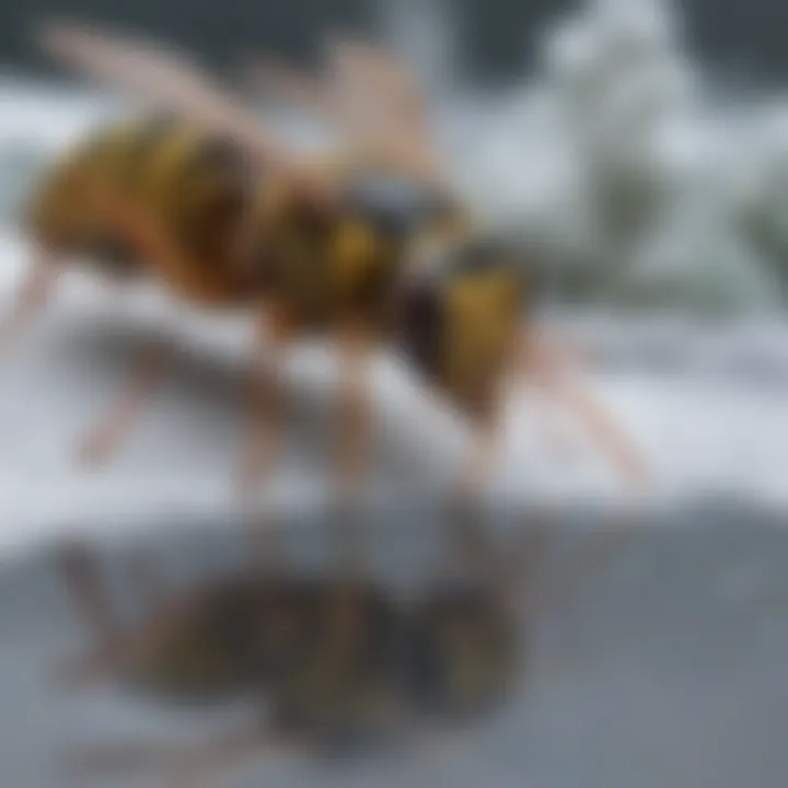 A diagram that illustrates the life cycle and behavior patterns of paper wasps during winter.
