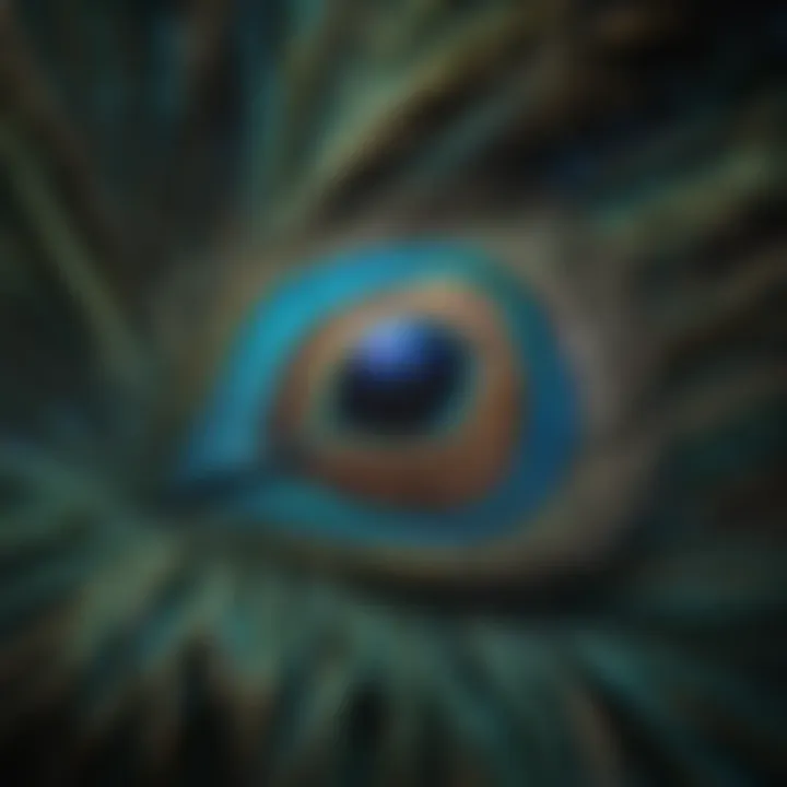 Peacock feather eye pattern signifying protection and watchfulness