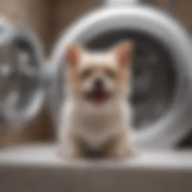 Pet enjoying a force dryer after a bath