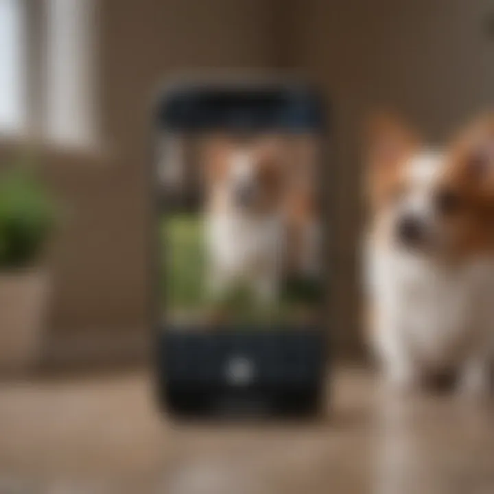 A pet being monitored through a Chewy camera, displaying the live feed on a smartphone.