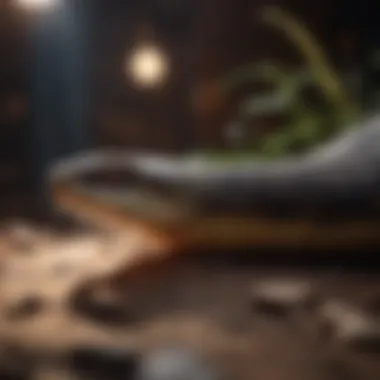 Basking Beauty in Serpentine Form Small pet snake enjoying a sunbath under a heat lamp