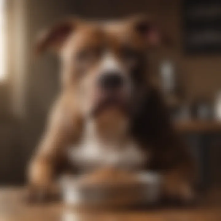 Pitbull with a bowl of high-quality protein-rich dog food