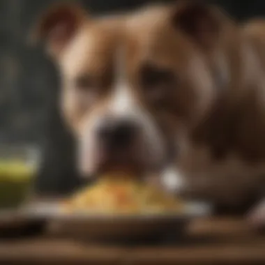 Pitbull enjoying a balanced meal with essential nutrients