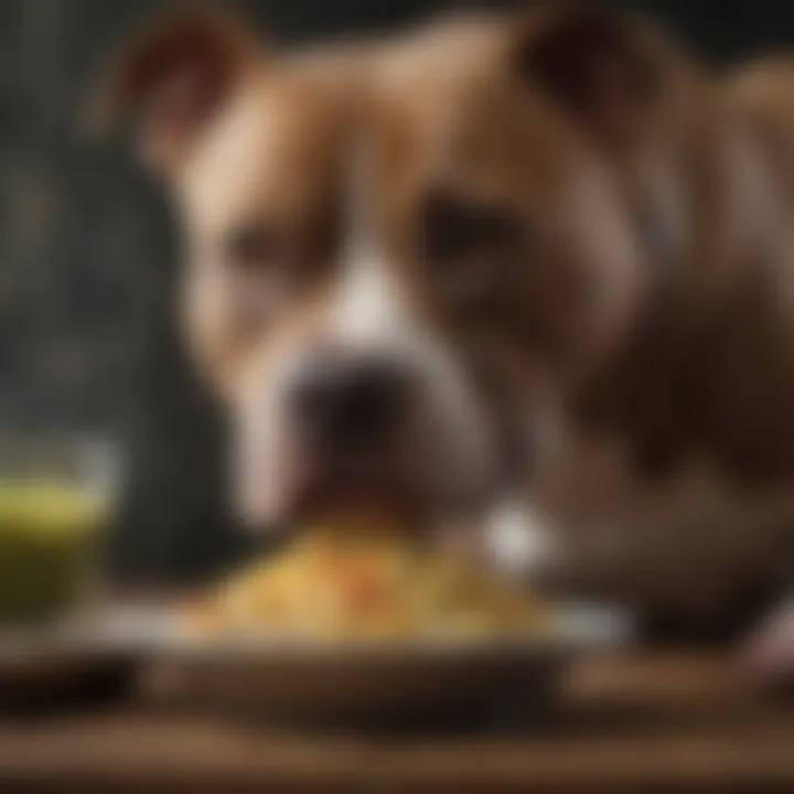 Pitbull enjoying a balanced meal with essential nutrients