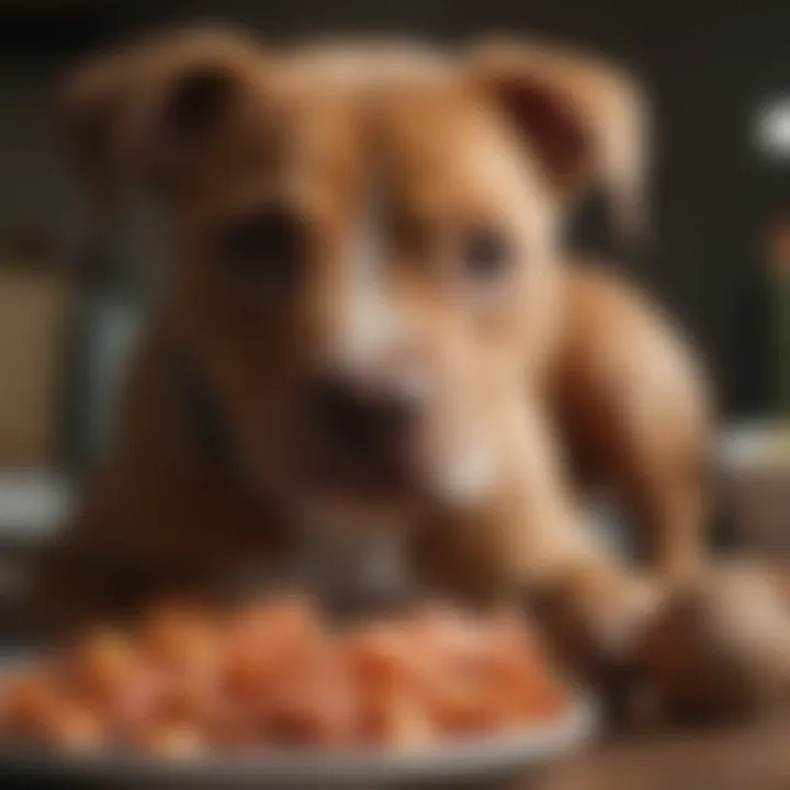 Pitbull puppy enjoying a nutritious salmon and sweet potato meal