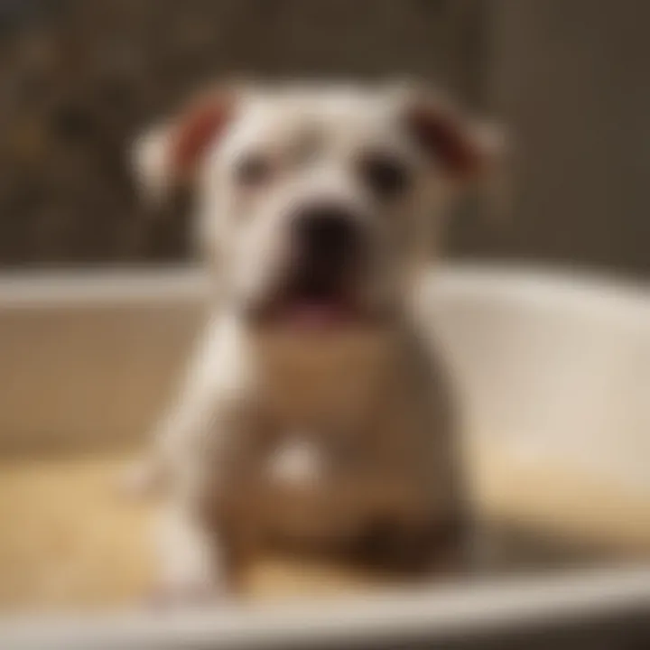 Pitbull puppy bathed in soothing oatmeal shampoo