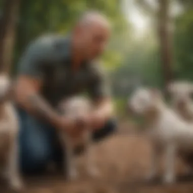 Pitbull Rescue Volunteer Engaging with Adorable Pups Pitbull Rescue Volunteer Engaging with Adorable Pups