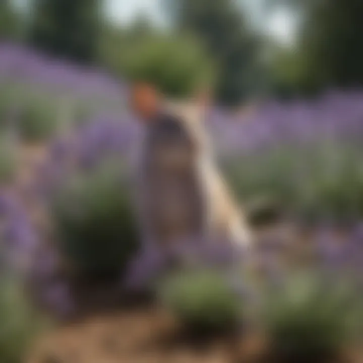 Lavender plants flourishing in a garden, emitting a scent that is unappealing to mice.