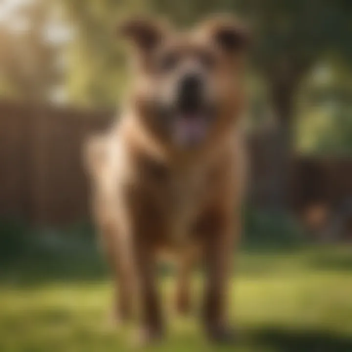 Happy large dog playing in a spacious yard