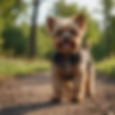 Playful Mini Yorkie Poodle enjoying outdoor fun