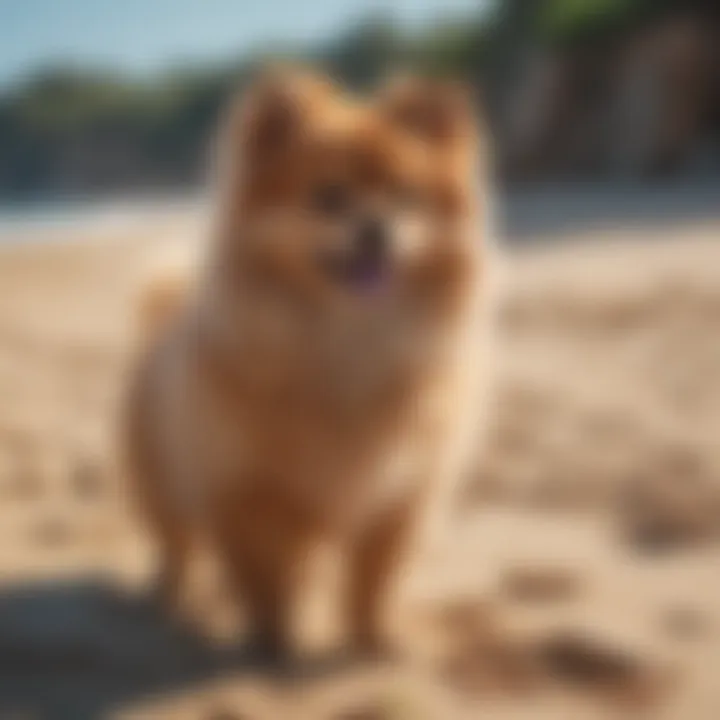 Playful Pomeranian enjoying a sunny day at the beach