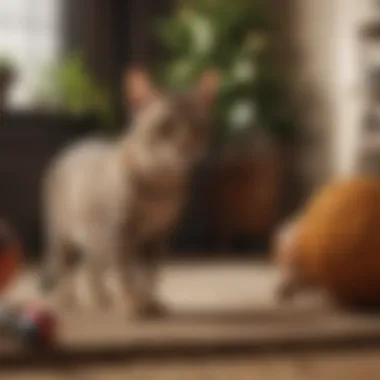 Savannah cat playing with high-end toys in a luxurious setting