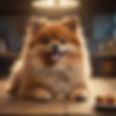 Devoted owner tempting Pomeranian with treats Pomeranian owner offering a variety of dog treats