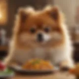Pomeranian sniffing food ingredients