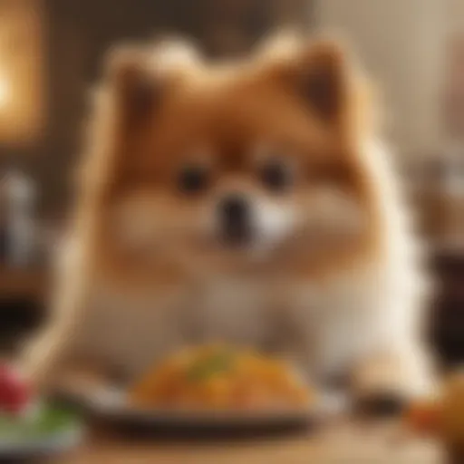 Pomeranian sniffing food ingredients