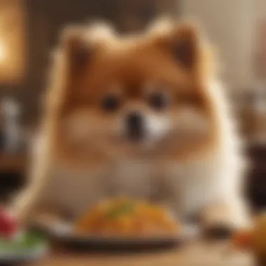 Curious Pomeranian exploring food aromas Pomeranian sniffing food ingredients