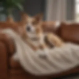 A cozy couch with a protective dog blanket draped over it, showcasing its stylish design and functionality.